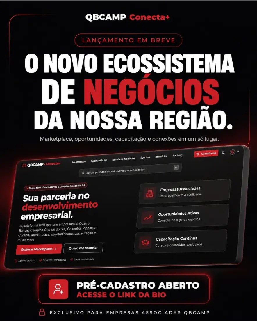 Post do lançamento da plataforma QBCAMP Conecta+, ecossistema de negócios da região