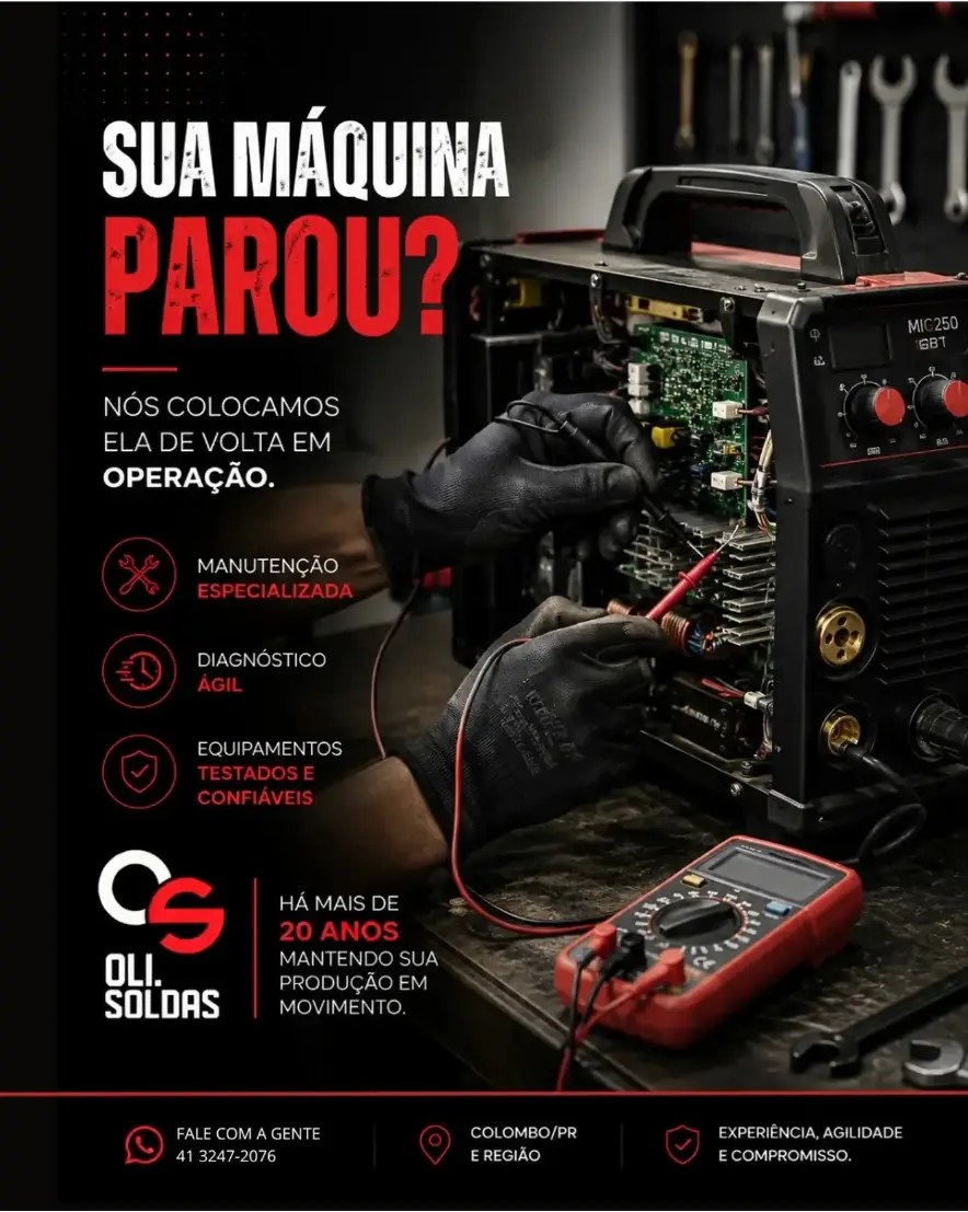 Post da Oli Soldas sobre manutenção especializada de máquinas de solda